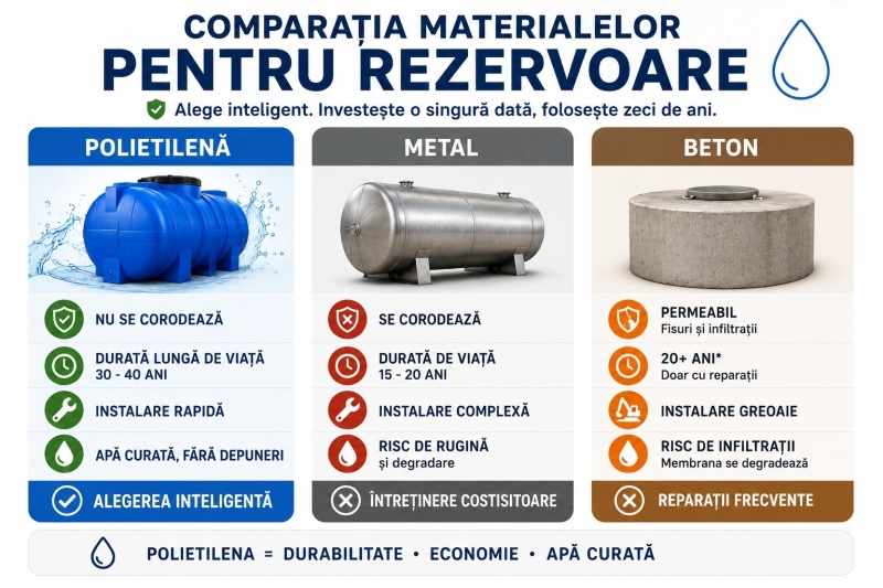 Polietilena vs alte materiale: de ce să alegi rezervoare din polietilenă?